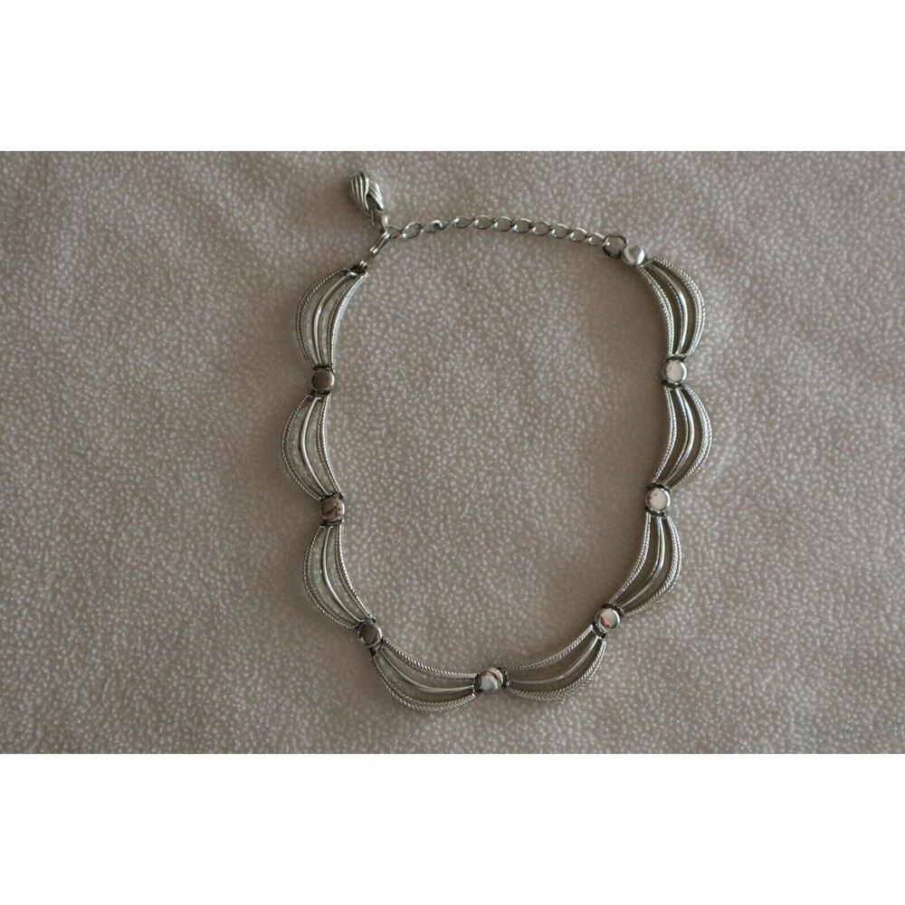 Vintage Scalloped Garland Beaded Swag Silver Tone Choker Necklace 16/17" - Picture 11 of 11